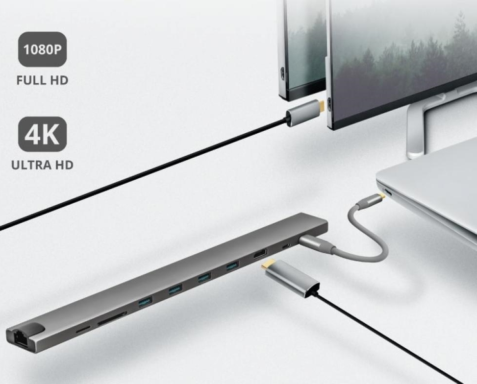 Концентратор (USB хаб) Trust Dalyx Aluminium 10 in 1 Multi-port Dock Gray (23417_TRUST) / изоборажение №3