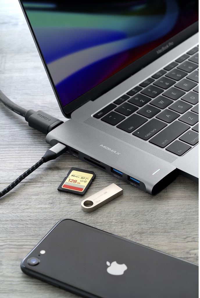 Концентратор (USB хаб) Momax ONELINK 7-in-1 Dual USB-C HUB Grey / изоборажение №2