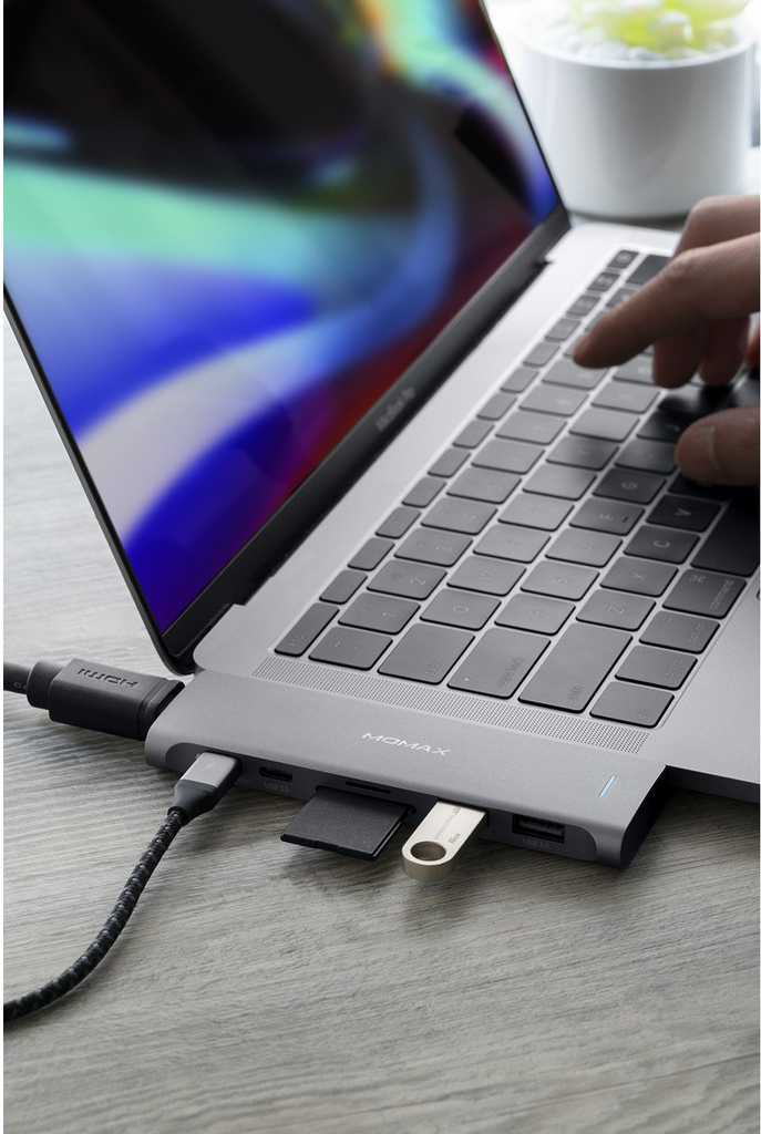 Концентратор (USB хаб) Momax ONELINK 7-in-1 Dual USB-C HUB Grey / изоборажение №1