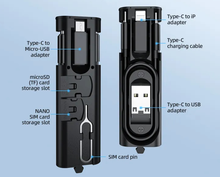 Кабель USB Borofone BU36 Show 3-in-1 USB micro USB/Type-C/Lightning Cable + Storage Case Black / изоборажение №2