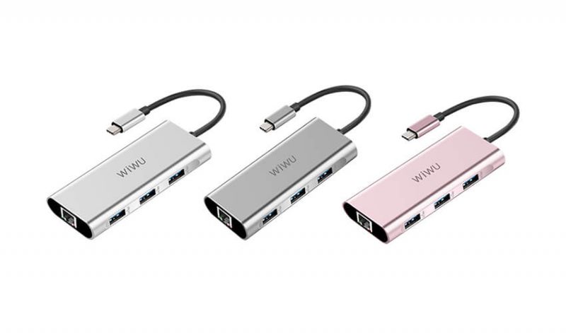 Концентратор (USB хаб) WIWU Adapter Apollo USB-C to RJ45 + 3xUSB3.0 HUB Silver (A430R) / изоборажение №2