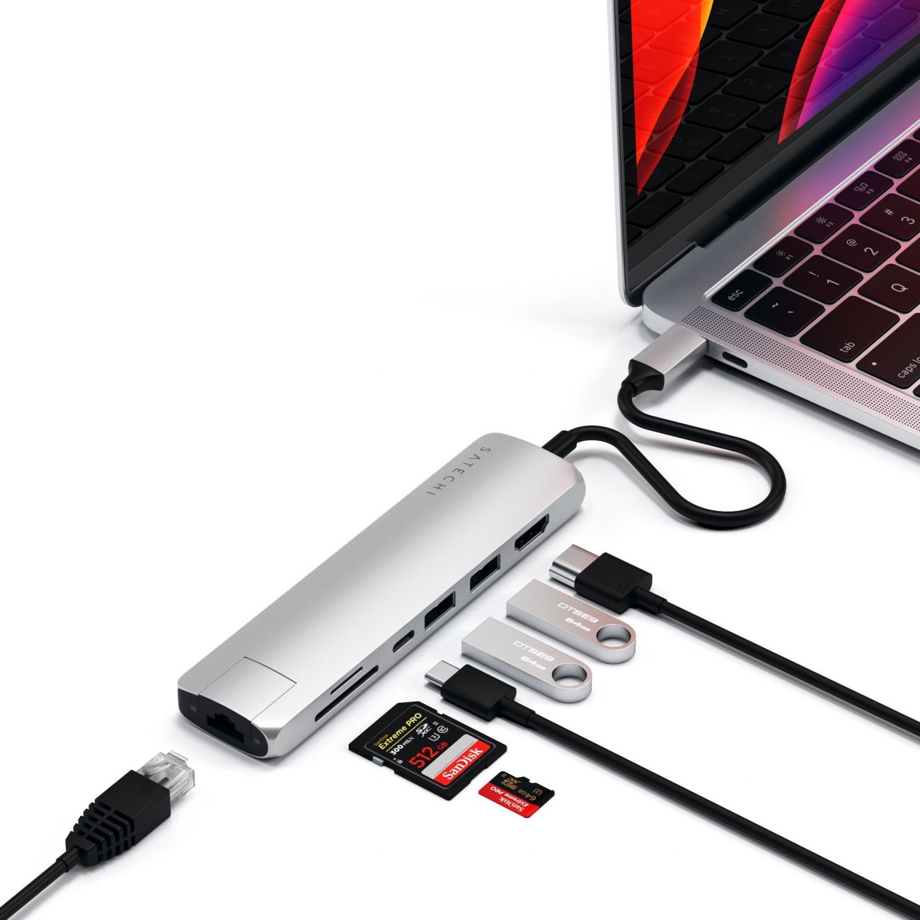Концентратор (USB хаб) Satechi Aluminum Type-C Slim Multi-Port with Ethernet Adapter Silver (ST-UCSMA3S) / изоборажение №2