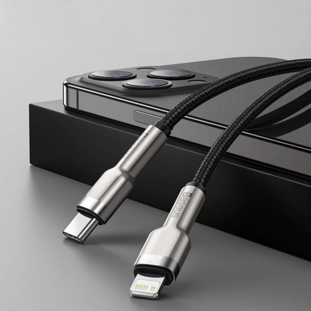 USB Кабель Baseus Cafule Metal Type-C to Lightning PD 20W 2м Black (CATLJK-B01) / зображення №1