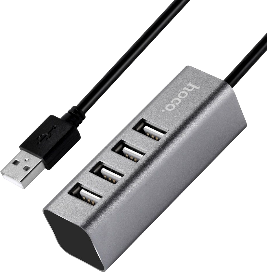 USB хаб (концентратор) Hoco HB1 USB to 4xUSB 2.0 Silver/White / изоборажение №5