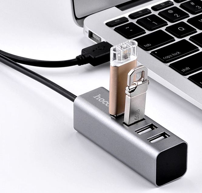 USB концентратор (хаб) Hoco HB1 USB to 4xUSB 2.0 Silver/White / зображення №4