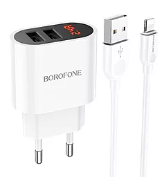 Сетевое зарядное устройство Borofone BA63A Richy 2.4a 2xUSB-A ports charger + Lightning cable white