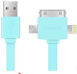 USB Кабель Usams 3-in-1 USB to micro USB/Lightning/30pin для iPhone 4\4s Cable Turquoise