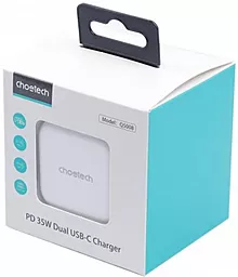 Сетевое зарядное устройство Choetech 35w PD 2xUSB-C ports fast charger white (Q5008-EU-WH) - миниатюра 3