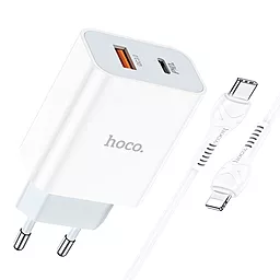 Сетевое зарядное устройство Hoco C97A 20w PD USB-C/USB-A ports charger + USB-C to Lightning cable white