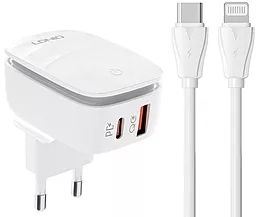 Зарядное устройство с ночником LDNio A2425C 20w PD USB-C/USB-A ports charger + USB-C to Lightning сable white