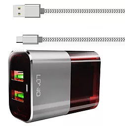 Сетевое зарядное устройство LDNio DL-2206 2.4a 2xUSB-A ports charger + USB-C cable grey