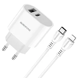 Сетевое зарядное устройство Borofone BA62A Wiseacre 2.4a USB-C/USB-A ports charger + USB-C to Lightning cable white