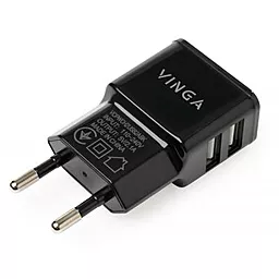 Сетевое зарядное устройство Vinga 2.1a 2xUSB-A ports charger back (VCPWCH2USB2ABK)