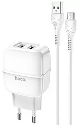 Сетевое зарядное устройство Hoco C77A 2.4a 2xUSB-A ports charger + micro USB cable white