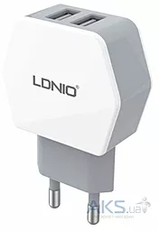 Сетевое зарядное устройство LDNio DL-AC61 2.1a 2xUSB-A ports charger + Lightning cable white