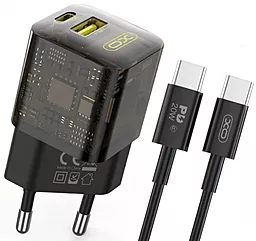 Сетевое зарядное устройство XO CE05 30w PD USB-C/USB-A ports charger + USB-C to USB-C cable brown