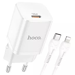 Сетевое зарядное устройство Hoco N19 25w PD USB-C fast charger + USB-C to Lightning cable white
