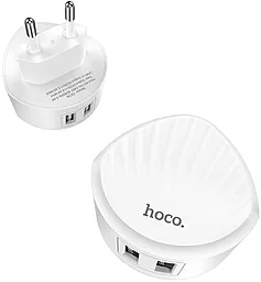 Мережевий зарядний пристрій Hoco C67A Shell 2.4a 2xUSB-A ports home charger white
