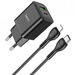 Мережевий зарядний пристрій Hoco CS14A 20w PD USB-C/USB-A ports charger + USB-C to Lightning cable black