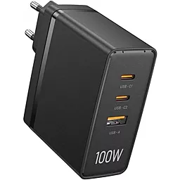 Мережевий зарядний пристрій Vention 100w GaN PD 2хUSB-C/USB-A ports fast charger black (FEGB0-EU)