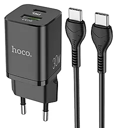 Мережевий зарядний пристрій з швидкою зарядкою Hoco N13 30w PD USB-C/USB-A ports charger + USB-C to USB-C cable black