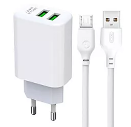Мережевий зарядний пристрій XO L85C 2.4a 2xUSB-A ports charger + micro USB cable white