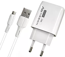 Мережевий зарядний пристрій Veron AC62M 2.4a 2xUSB-A home charger + micro USB cable white