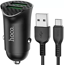 Автомобильное зарядное устройство с быстрой зарядкой Hoco Z39 18w QC3.0 2xUSB-A ports car charger + micro USB cable black