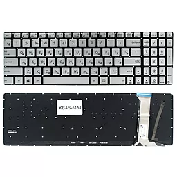 Клавіатура для ноутбуку Asus N551VW N551JM N551JQ N551JW N551ZU N552VW N751JK N752VX ZX50JX ZX70VW PWR без рамки підсвітка Прямий Enter NSK-UPPBC срібляста