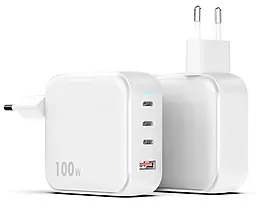 Сетевое зарядное устройство с быстрой зарядкой 4U GaN 100W 3xUSB-C/USB-A fast charger white (YD-100MUC31A) - фото Сетевое зарядное устройство с быстрой зарядкой 4U GaN 100W 3xUSB-C/USB-A fast charger white (YD-100MUC31A)