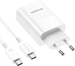 Мережевий зарядний пристрій Borofone BN10 Sunlight 65w PD USB-C/USB-A ports fast charger + USB-C to USB-C cable white