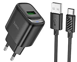 Сетевое зарядное устройство Hoco C140A 18w QC3.0 home charger + USB-C cable black - фото Сетевое зарядное устройство Hoco C140A 18w QC3.0 home charger + USB-C cable black