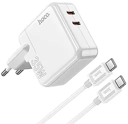 Мережевий зарядний пристрій Hoco C110A 35w PD 2xUSB-C ports fast charger + USB-C to USB-C cable white