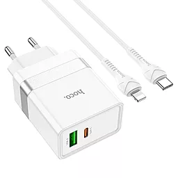 Сетевое зарядное устройство Hoco N21 30w PD USB-C/USB-A ports charger + USB-C to Lightning cable white