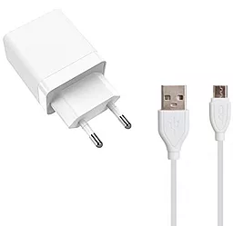 Мережевий зарядний пристрій XO L35D 2.1a 2xUSB-A ports charger + USB-C cable white