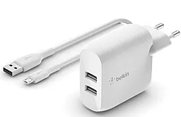 Сетевое зарядное устройство с быстрой зарядкой Belkin 24w 2xUSB-A home charger + micro USB cable White (WCE001VF1MWH)
