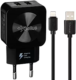 Мережевий зарядний пристрій Gelius GU-HC02 Ultra Prime 2.1a 2xUSB-A ports charger + Lightning cable black