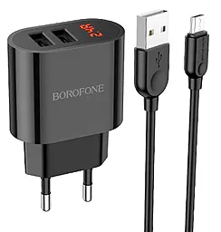 Сетевое зарядное устройство Borofone BA63A Richy 2.4a 2xUSB-A ports charger + micro USB cable black