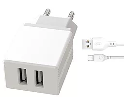 Мережевий зарядний пристрій XO L75 2.4a 2xUSB-A ports charger + micro USB cable white