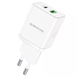 Сетевое зарядное устройство Borofone BN7 20w PD USB-C/USB-A ports charger white