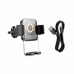 Автодержатель с беспроводной зарядкой Borofone BH209 Riley wireless fast charging car holder(air outlet) Black - миниатюра 3