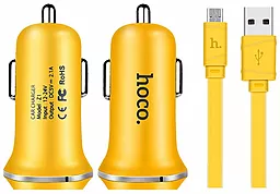 Автомобильное зарядное устройство Hoco Z1 2.1A 2xUSB-A ports charger + micro USB cable yellow