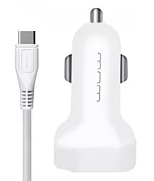 Автомобильное зарядное устройство WUW T22 2.1a 2USB-A сar charger + USB-C cable white