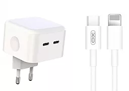 Сетевое зарядное устройство XO L102 35w PD 2xUSB-C ports charger + USB-C to Lightning cable white