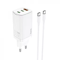 Сетевое зарядное устройство с быстрой зарядкой Hoco N16 65w 2xUSB-C/USB-A ports fast charger + USB-C to USB-C cable white