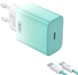 Мережевий зарядний пристрій XO CE18 30w PD USB-C fasr charger + USB-C to USB-C cable blue