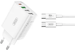 Сетевое зарядное устройство XO L120 20w PD 3xUSB-A/USB-C ports charger + USB-C to USB-C cable white