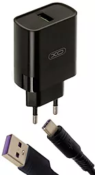 Сетевое зарядное устройство с быстрой зарядкой XO L63 15w QC3.0 home charger + USB-C cable black