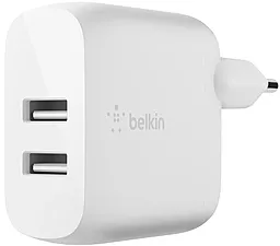 Мережевий зарядний пристрій Belkin 24w 2xUSB-A ports charger White (WCB002VFWH)