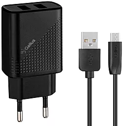 Сетевое зарядное устройство Gelius GP-HC011 Pro Vogue 2.4a 2xUSB-A ports charger + micro USB cable black